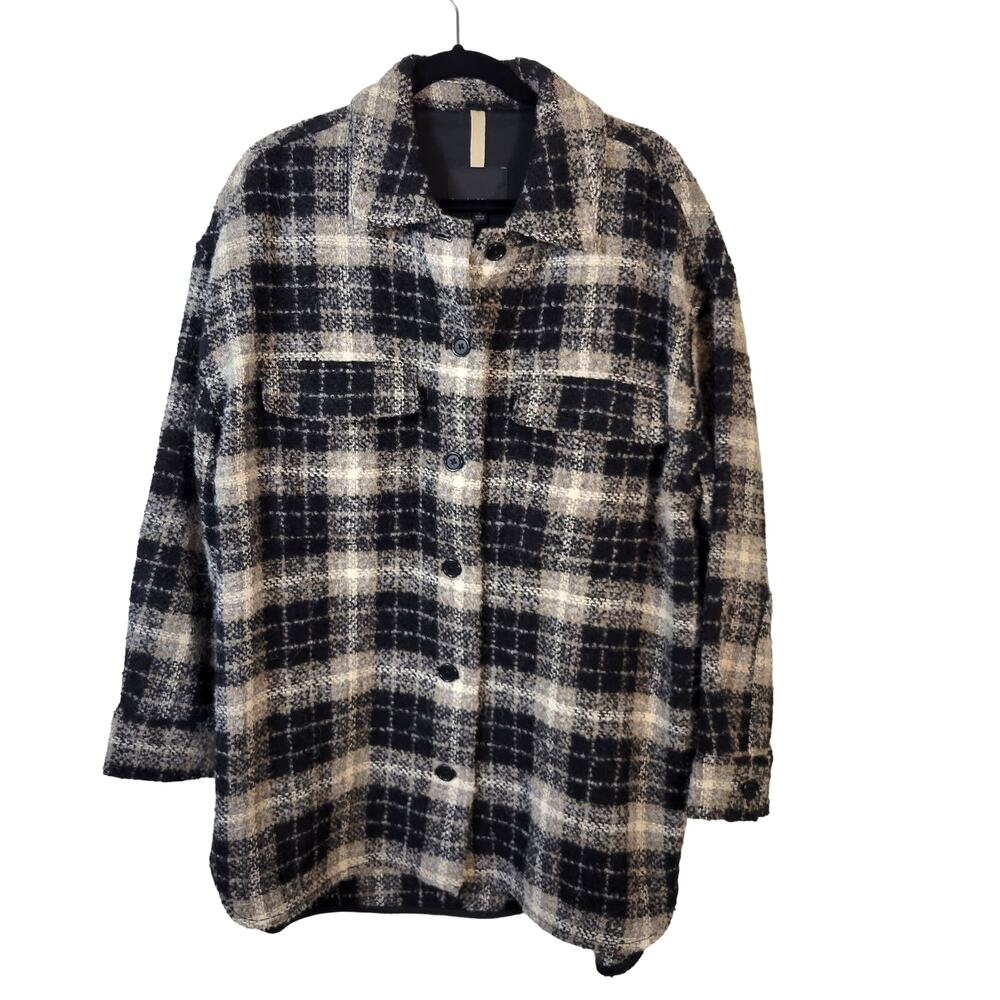 Banana Republic Shacket Women's L Brown Black Plaid Alpaca Wool Boucle